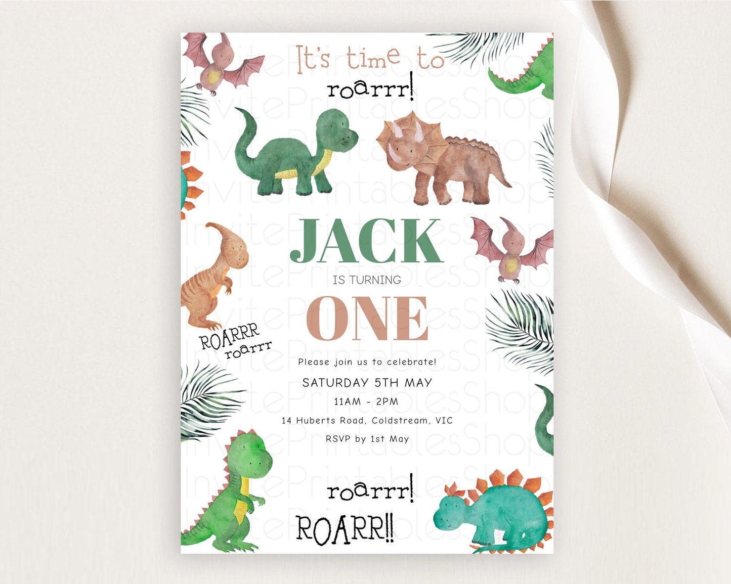 Dinosaur Birthday Invitation Dinosaur Volcano Invitation Watercolor Dinosaur Volcano T-Rex Raptor Jurassic 1st 2nd 3rd Birthday D10153