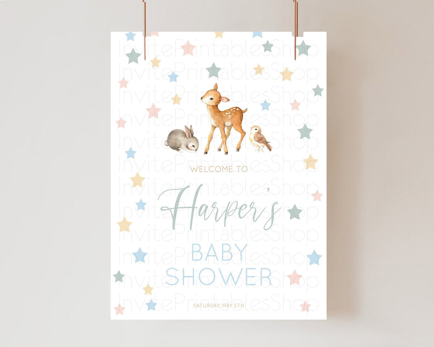 Fawn Baby Shower Welcome Sign Deer Welcome Board Floral Deer Welcome Poster Enchanted Forest Butterfly Pastel Floral Welcome Sign D10918