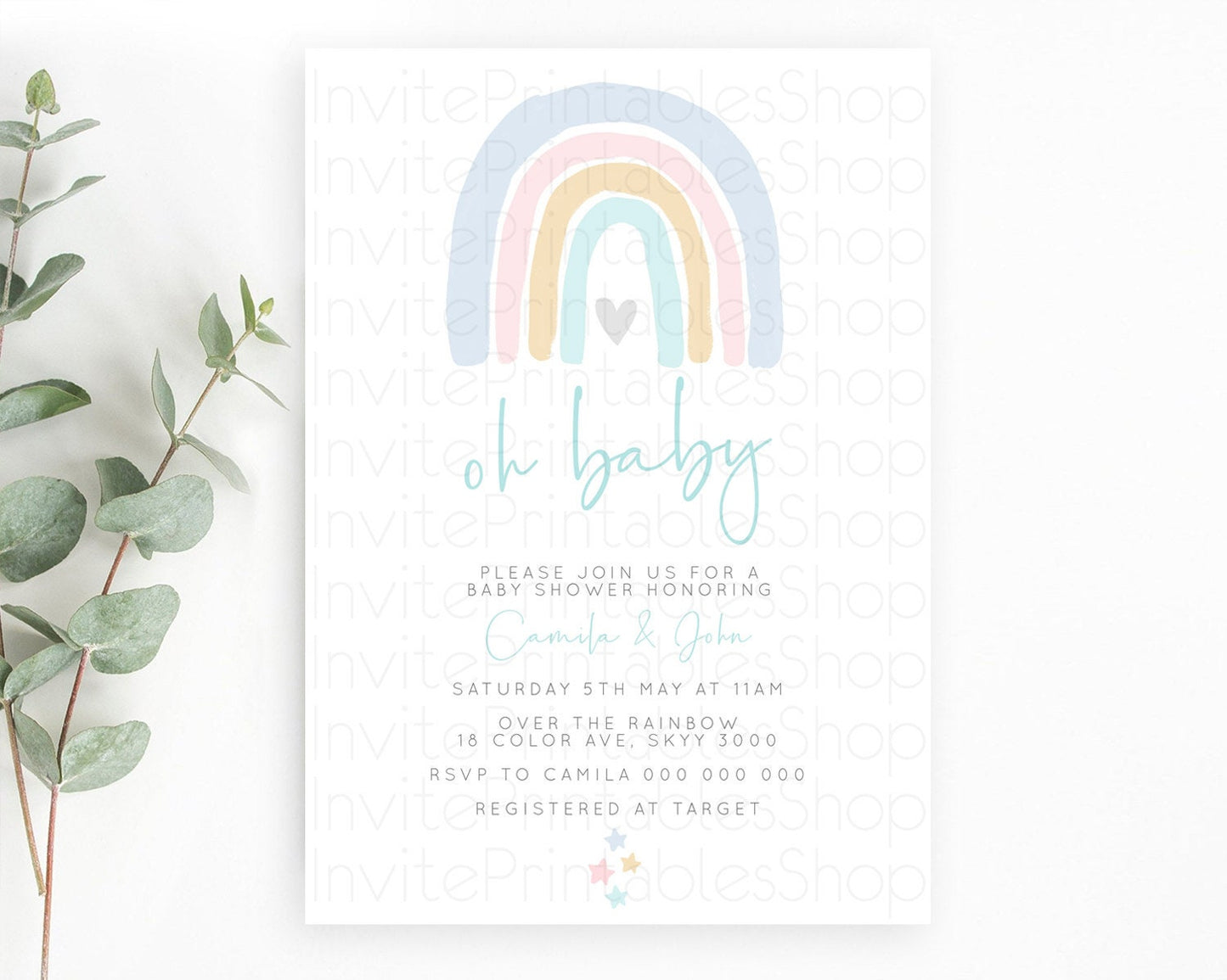 Pastel Rainbow Baby Shower Invitation Pastel Rainbow Invitation Rainbow Baby Invitation Pastel Invitation Boho Rainbow Invitation D10214