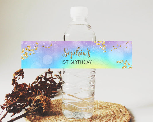 Pastel Water Label Template Pastel Ombre Rainbow Watercolor Colorful Party Decor Birthday Baptism Baby Shower Wedding Bridal Shower D10568