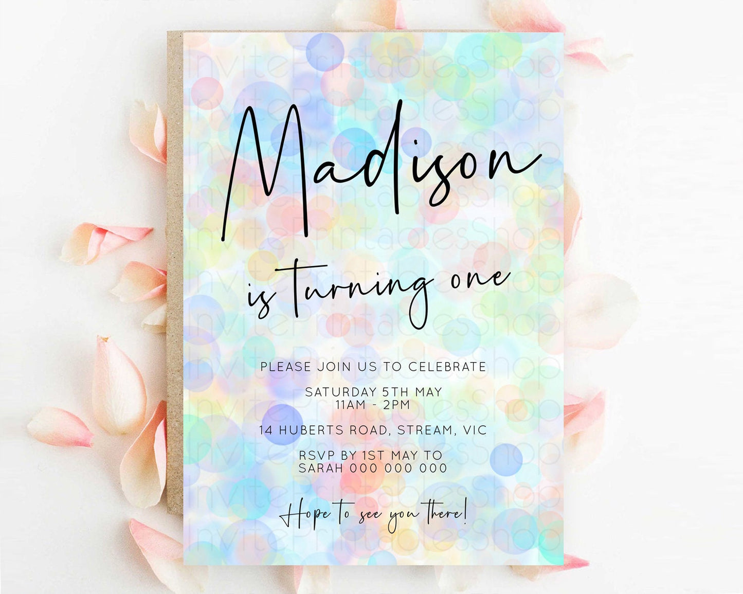 Pastel Birthday Invitation Bath Bomb Party Invitation Pastel Bubbles Invitation Watercolour Invitation 3rd 2nd 1st First Birthday D10445
