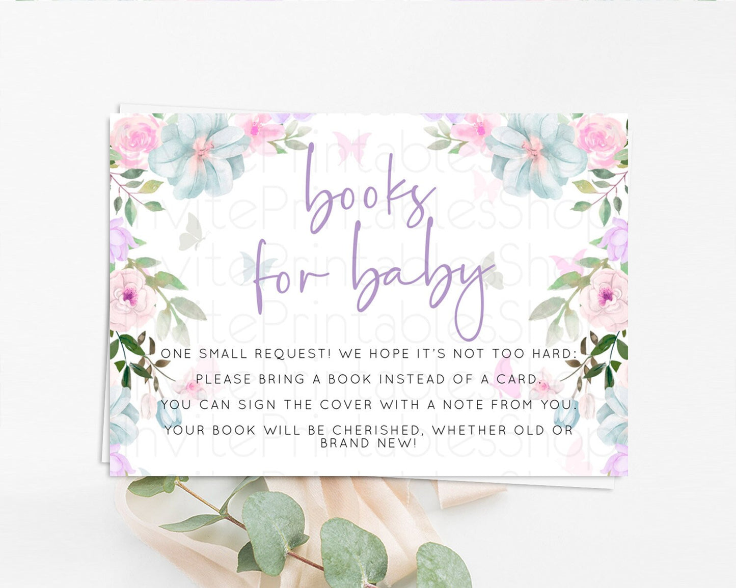 Secret Garden Books For Baby Card Boho Wildflower Book Insert Pastel Flower Garden Baby Shower Card Flower Guests Book Poem Request D10494