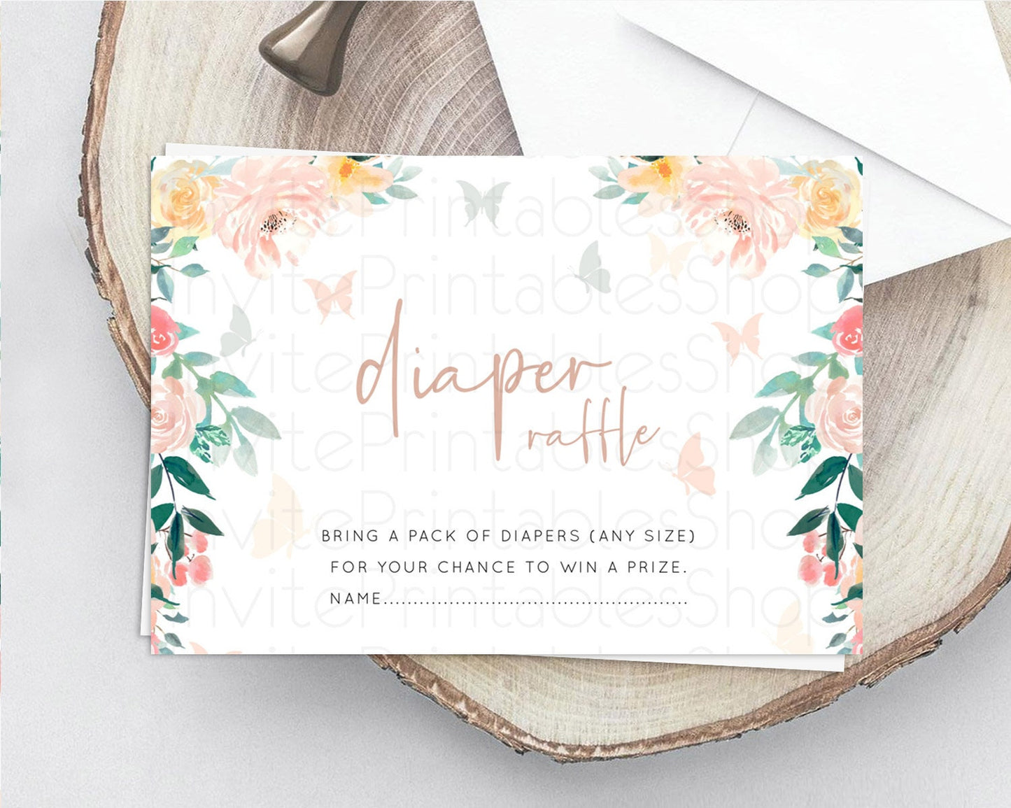 Secret Garden Diaper Raffle Card Boho Wildflower Diaper Raffle Insert Pastel Flower Garden Baby Shower Card Flower Raffle Game D10706