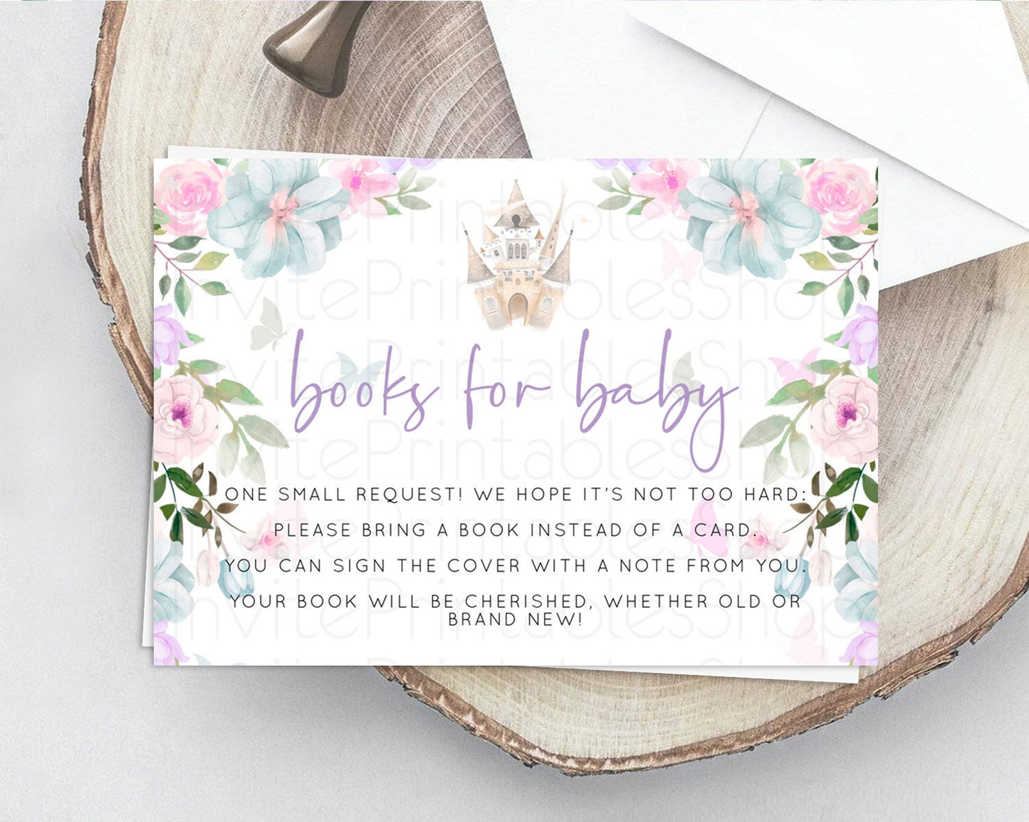 Princess Books For Baby Card Castle Book Card Insert Secret Garden Enchanted Castle Pastel Floral Garden Baby Shower Poem Request D10471