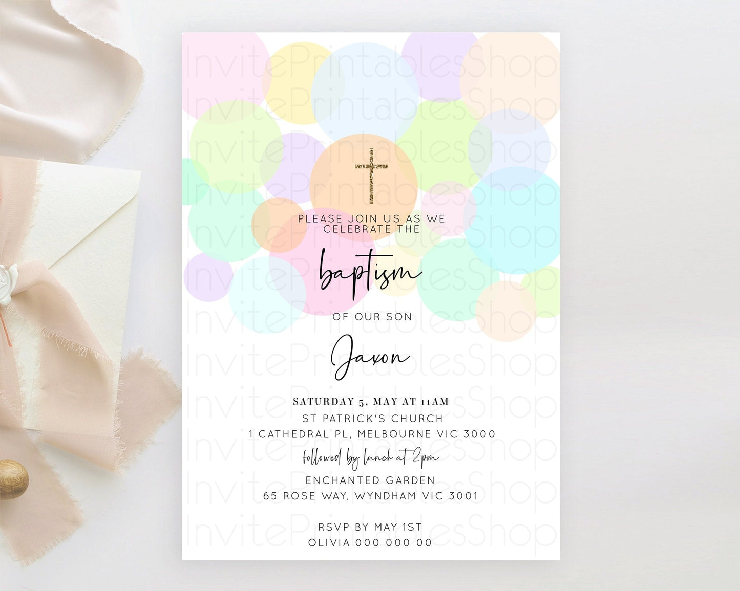 Pastel Baptism Invitation Pastel Confetti Baptism 1st Birthday Invitation Colorful Rainbow Confetti Bubbles Christening Invitation D10226
