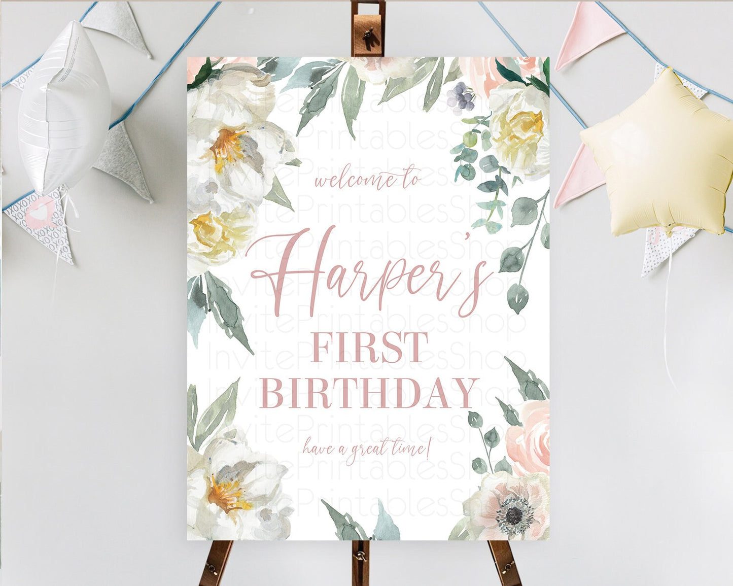 Secret Garden Welcome Sign Wildflower Welcome Board Pastel  White Flower Garden Welcome Poster Boho Floral 1st Birthday Welcome Sign D10121