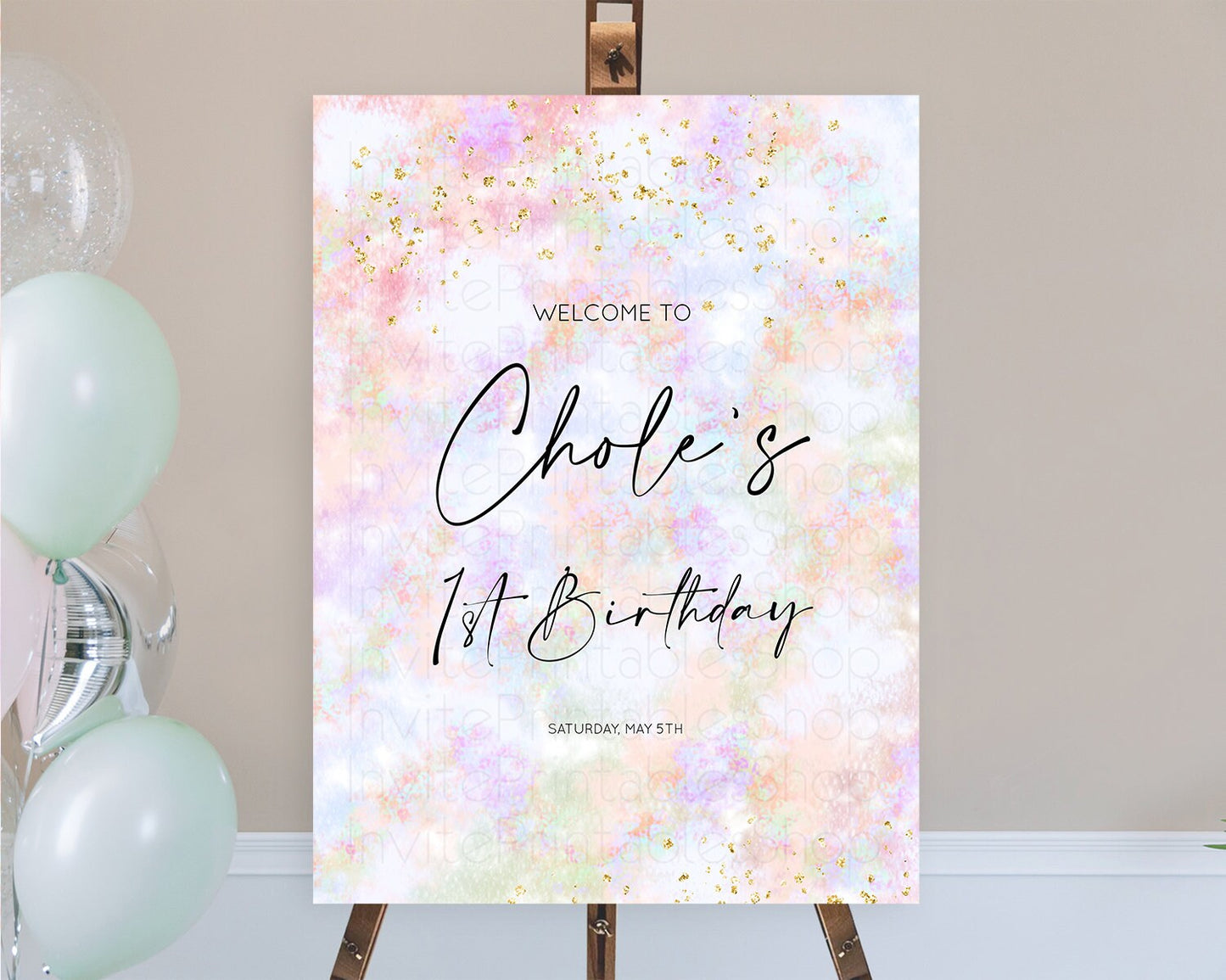 Pastel Welcome Sign Pastel Rainbow Welcome Sign Colorful Rainbow Confetti Watercolor Glitter Pastel First Birthday Welcome Sign D10649