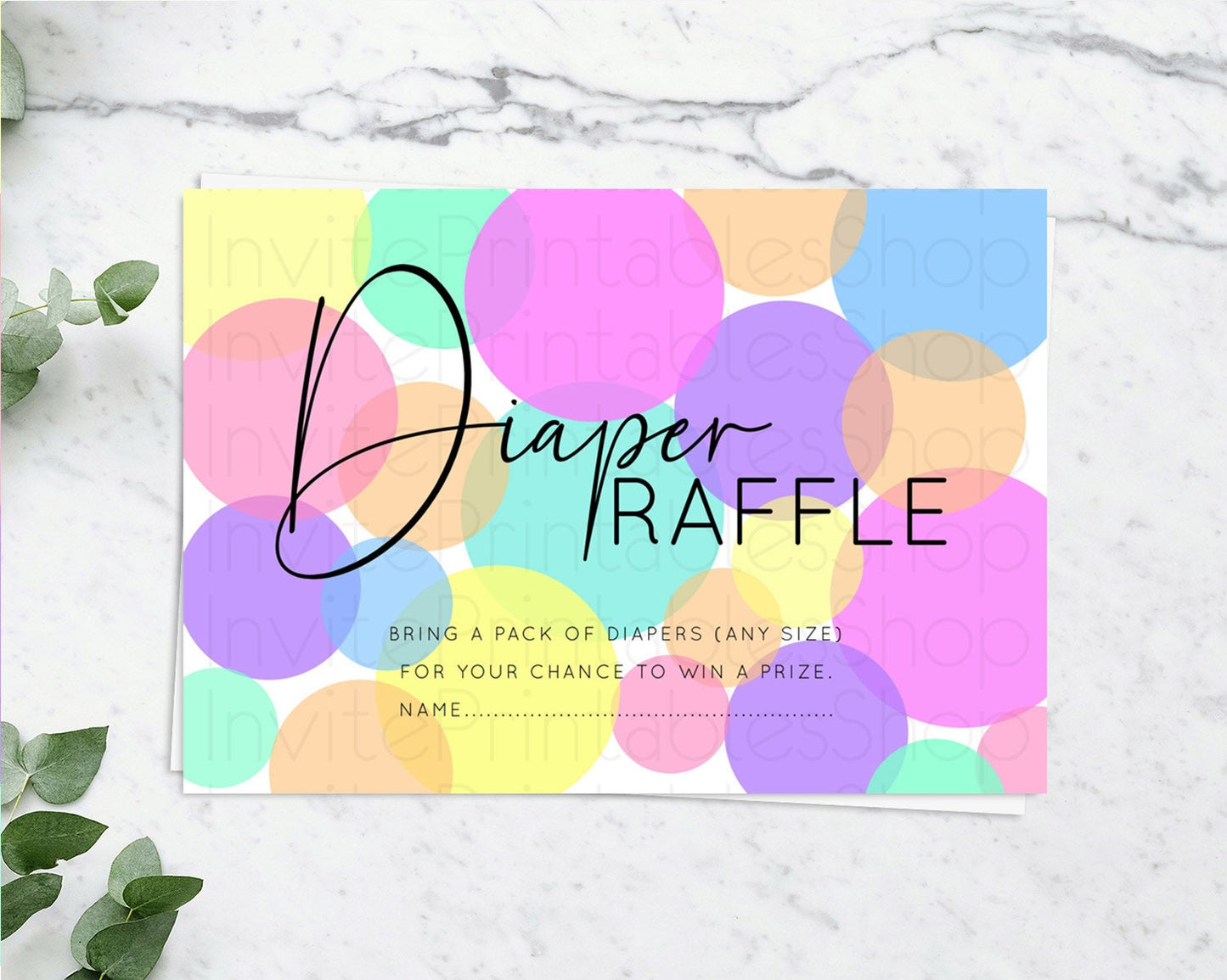 Rainbow Diaper Raffle Card Pastel Sprinkles Diaper Raffle Insert Rainbow Confetti Diaper Ticket Colorful Bubbles Pastel Raffle Game D10888