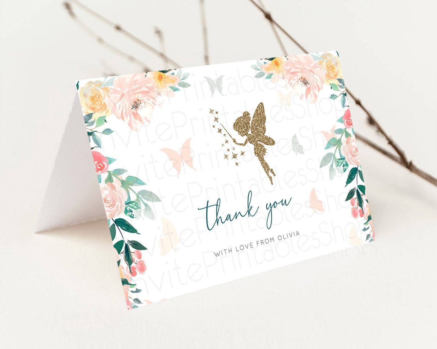 Fairy Thank You Fairy Thank You Card Enchanted Garden Pastel Butterfly Birthday Thank You Floral Secret Garden Teacher Thank You D10239