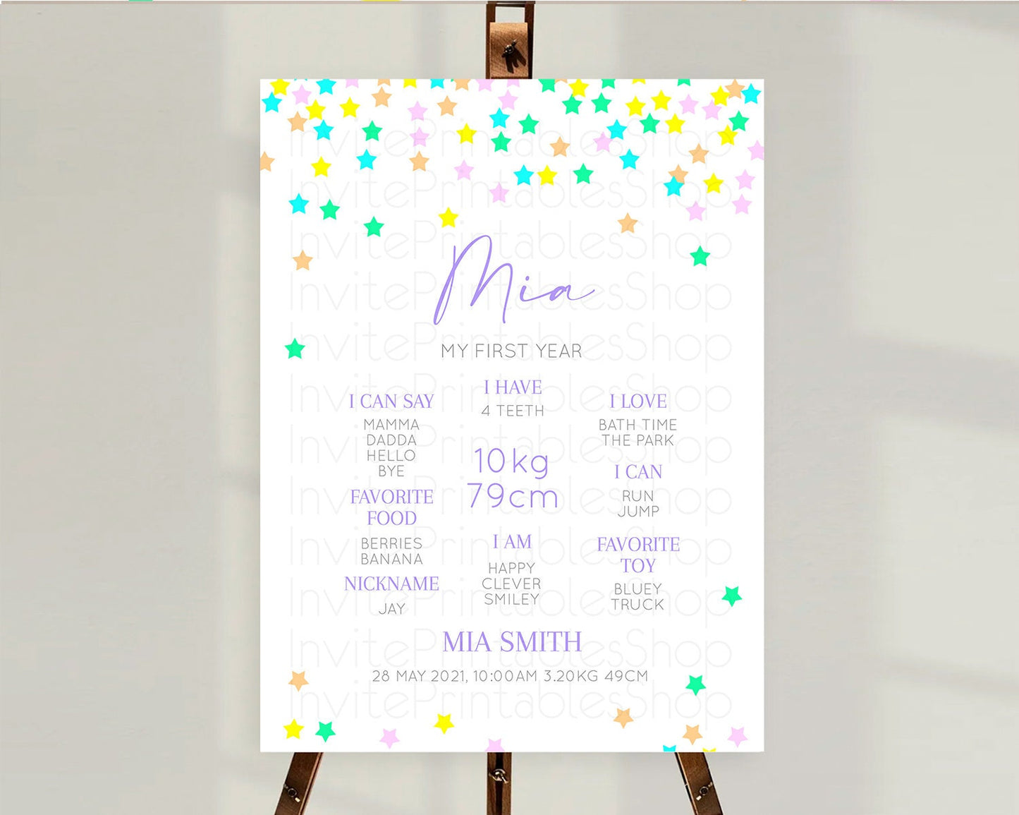 Star First Birthday Milestone Poster Pastel Stars Milestone Shooting Star Rainbow Colorful Confetti Twinkle Little Star 1st Birthday D10395