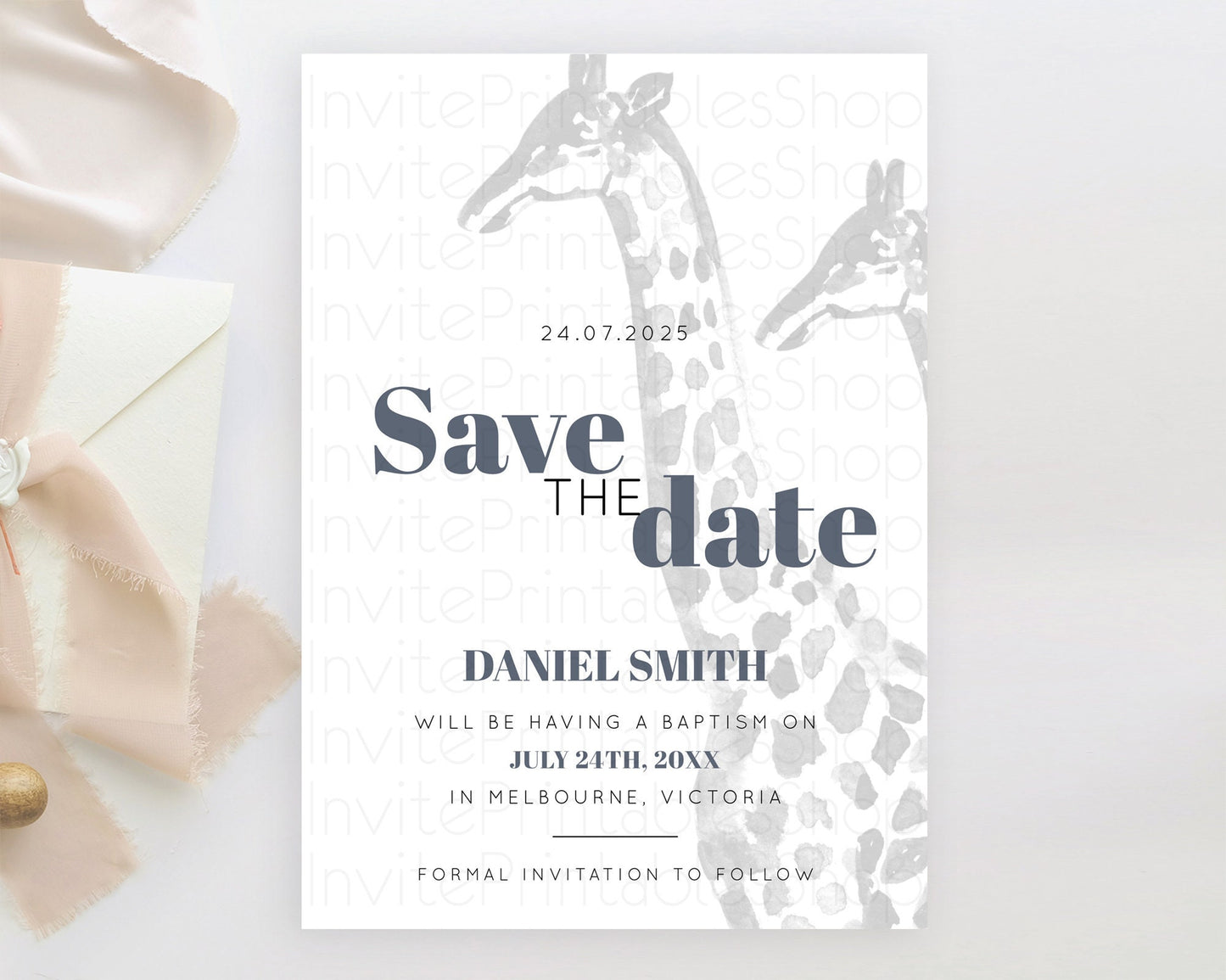 Giraffe Save The Date Template Giraffe Party Save The Date Safari Adventure Giraffe Minimal Theme 1st Birthday Baptism Baby Shower D10306