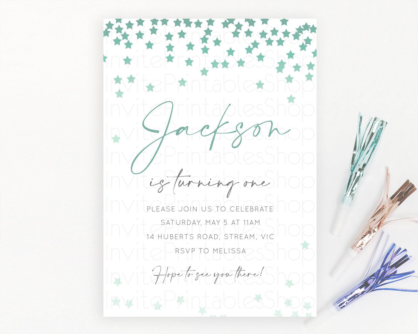 Star Birthday Invitation Pastel Stars Invite Shooting Star Party Rainbow Colorful Confetti Twinkle Little Star 2nd First Birthday D10310