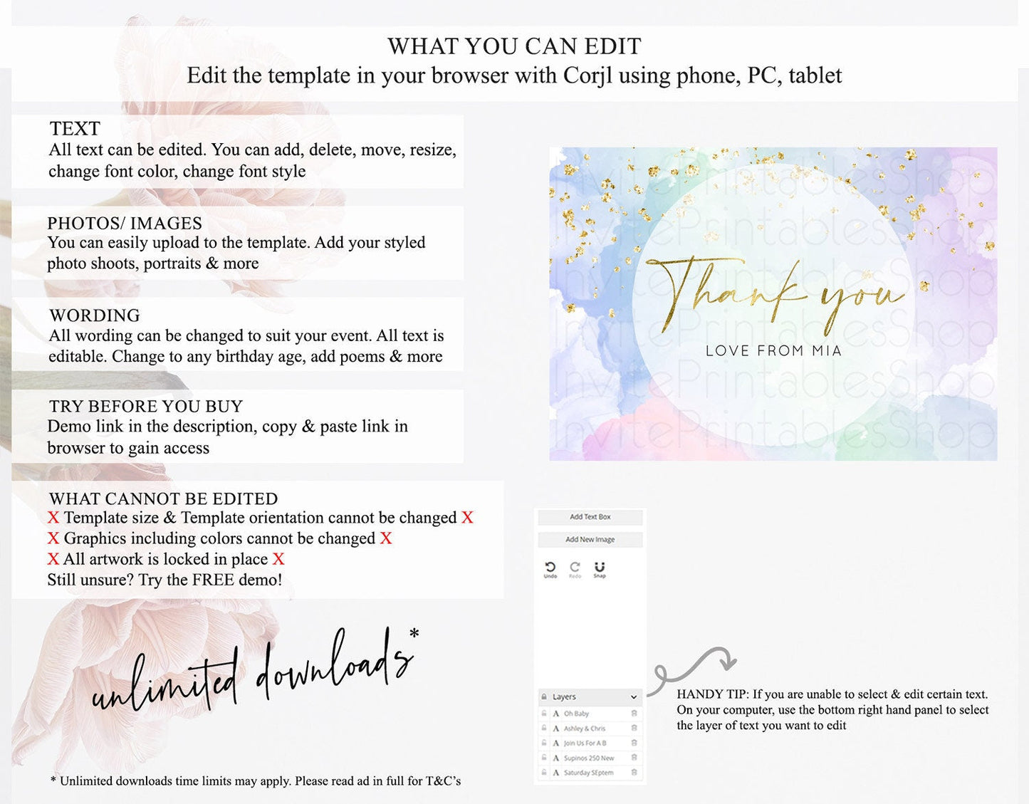 Pastel Thank You Rainbow Thank You Card Colorful Pastel Birthday Thank You Card Confetti Watercolor Pastel Teacher Thank You Cards D10624