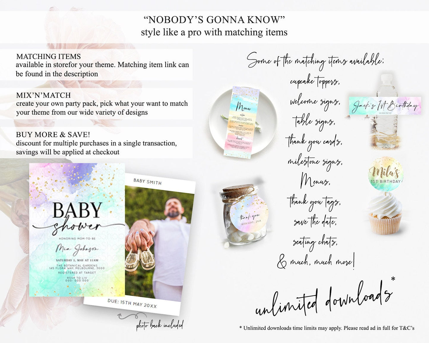 Pastel Baby Shower Invitation Rainbow Baby Shower Invitation Colorful Pastel Watercolor Invitation Gold Glitter Sprinkles Ombre D10157