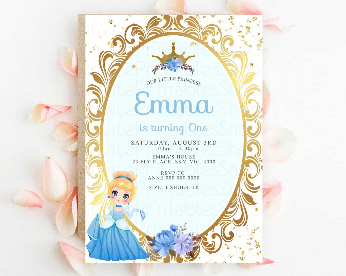 Princess Birthday Invitation Castle Invitation Royal Birthday Fairy Tale Enchanted Mirror Pastel Floral Garden 1st First Birthday D10132