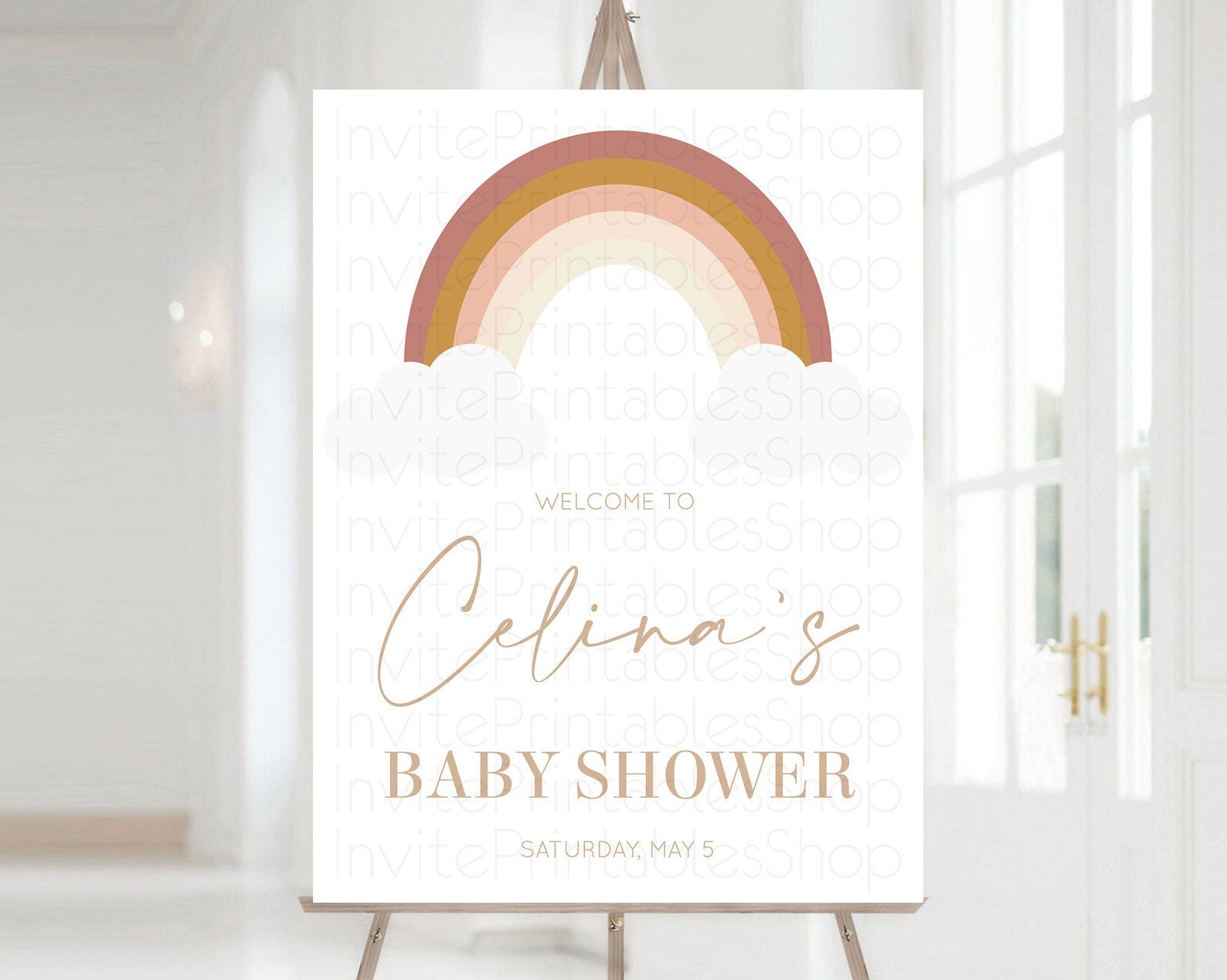 Editable Pastel Rainbow Baby Shower Welcome Sign Boho Rainbow Welcome Board
