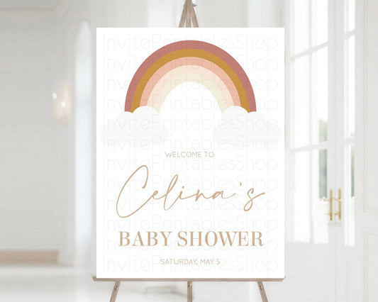 Editable Pastel Rainbow Baby Shower Welcome Sign Boho Rainbow Welcome Board
