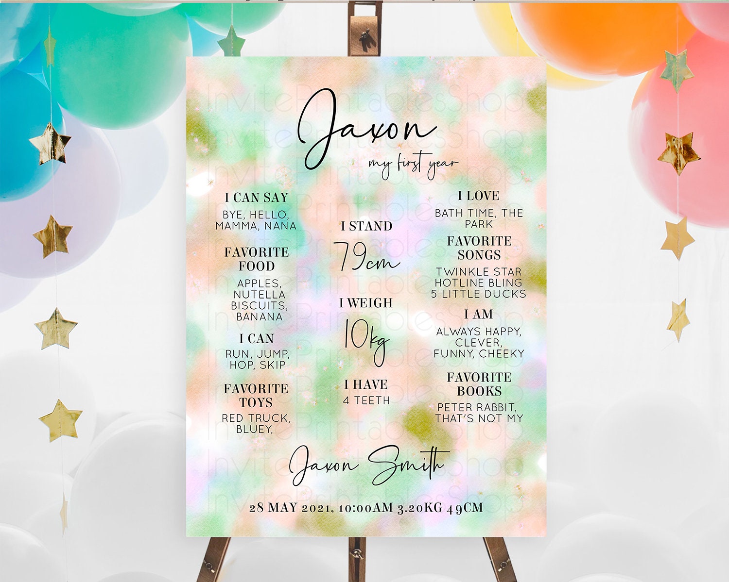 Editable Pastel First Birthday Milestone Board Pastel Rainbow Milestone Post