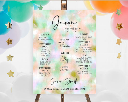 Editable Pastel First Birthday Milestone Board Pastel Rainbow Milestone Post