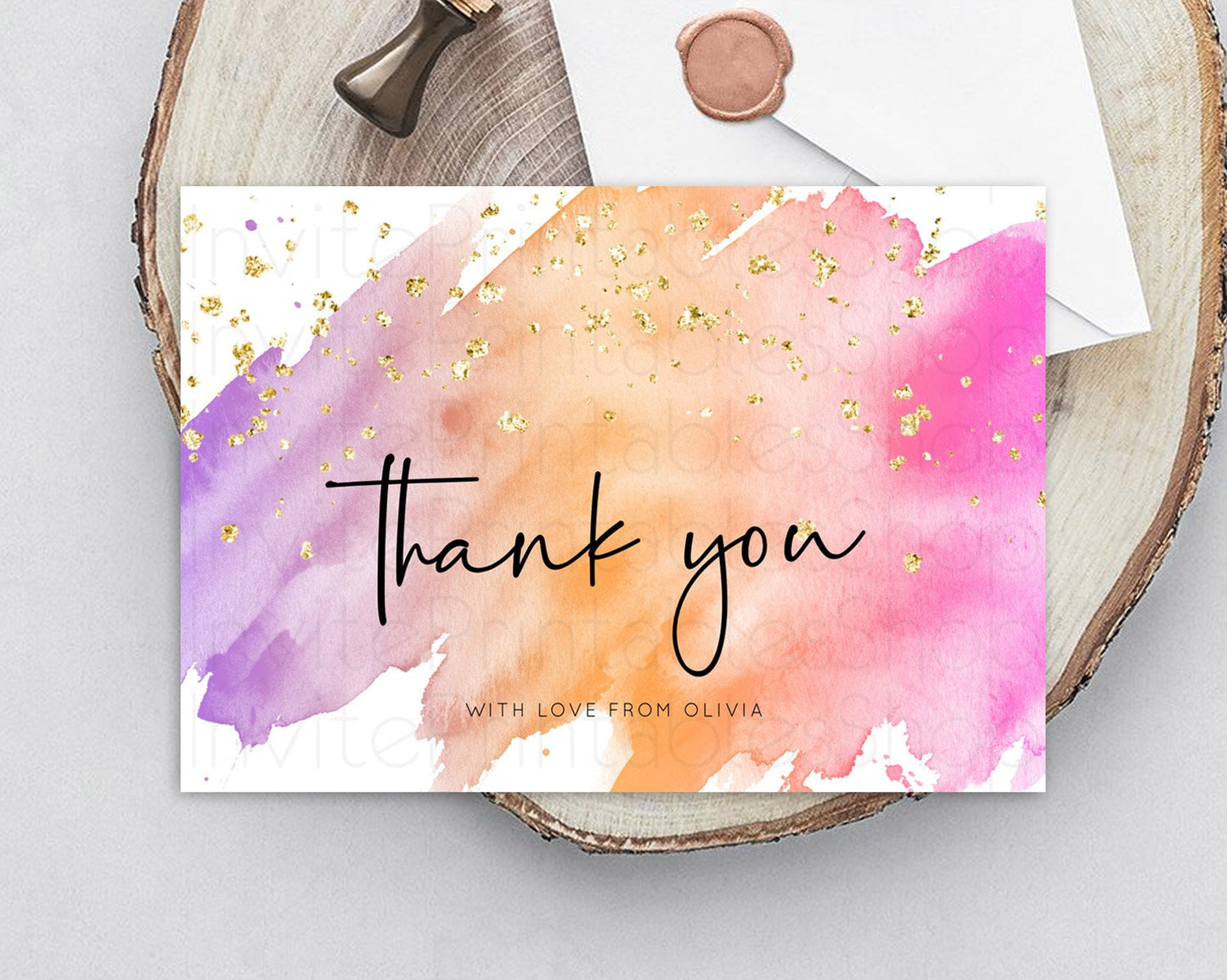 Pastel Thank You Rainbow Thank You Card Colorful Pastel Birthday Thank You Card Confetti Watercolor Pastel Teacher Thank You Cards D10488