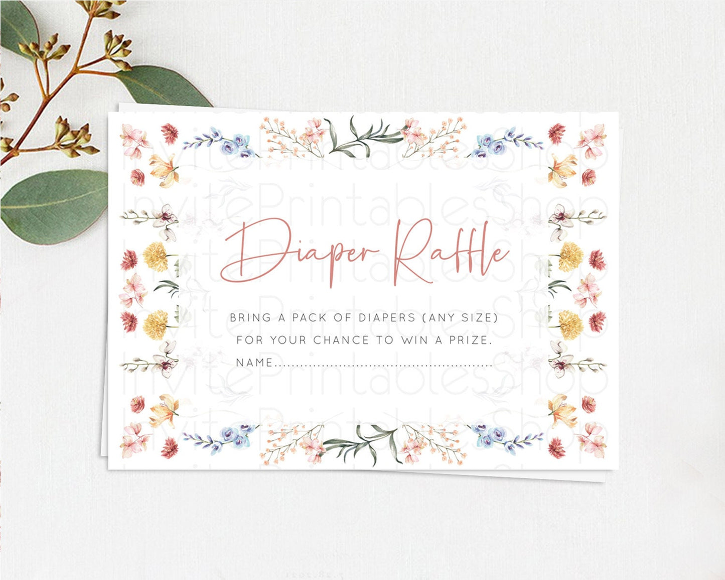 Secret Garden Diaper Raffle Card Boho Wildflower Diaper Raffle Insert Pastel Flower Garden Baby Shower Card Flower Raffle Game D10682