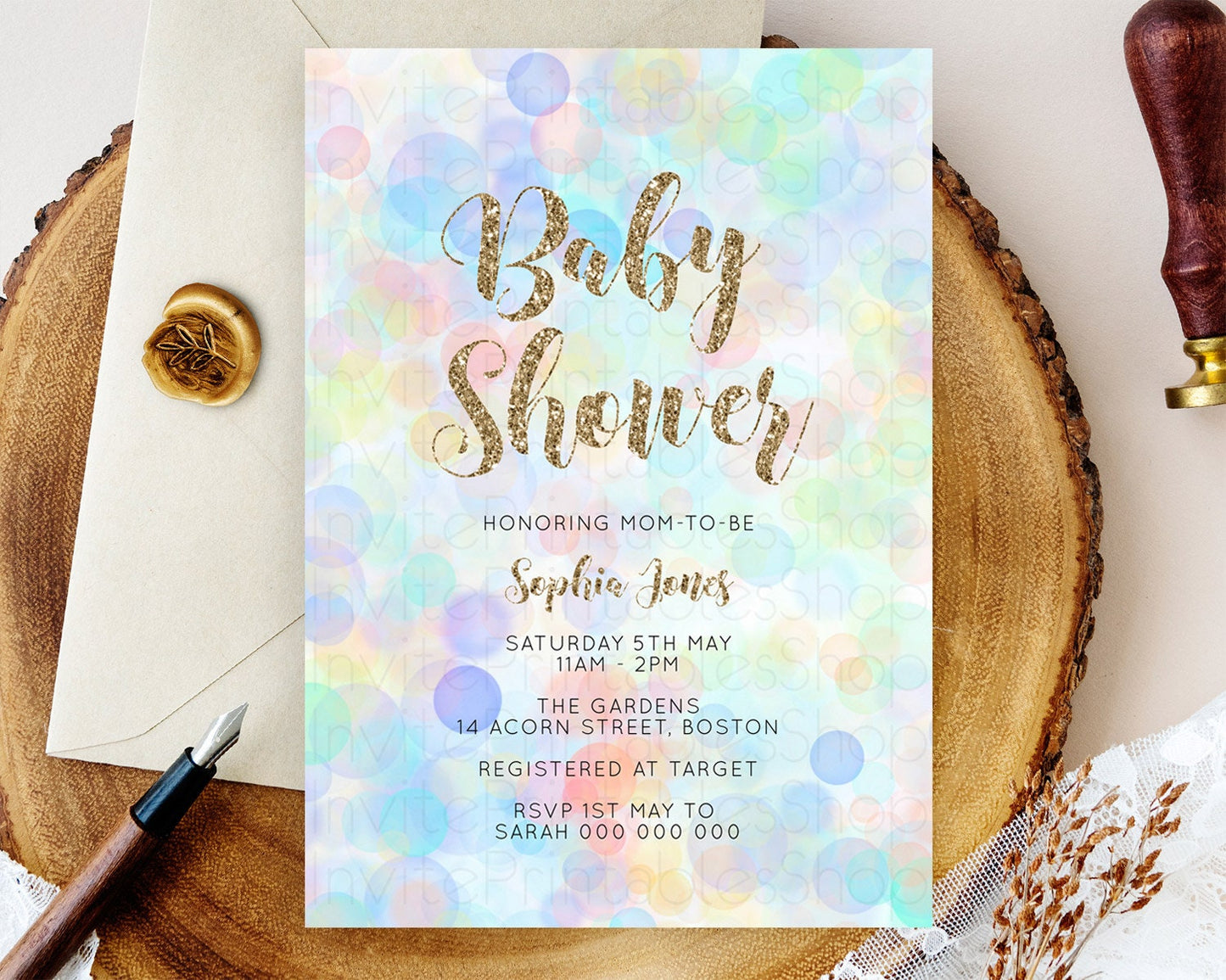Pastel Confetti Baby Shower Invitation Bath Bomb Baby Shower Invitation Pastel Bubbles Invitation Colorful Watercolour Invitation D10447