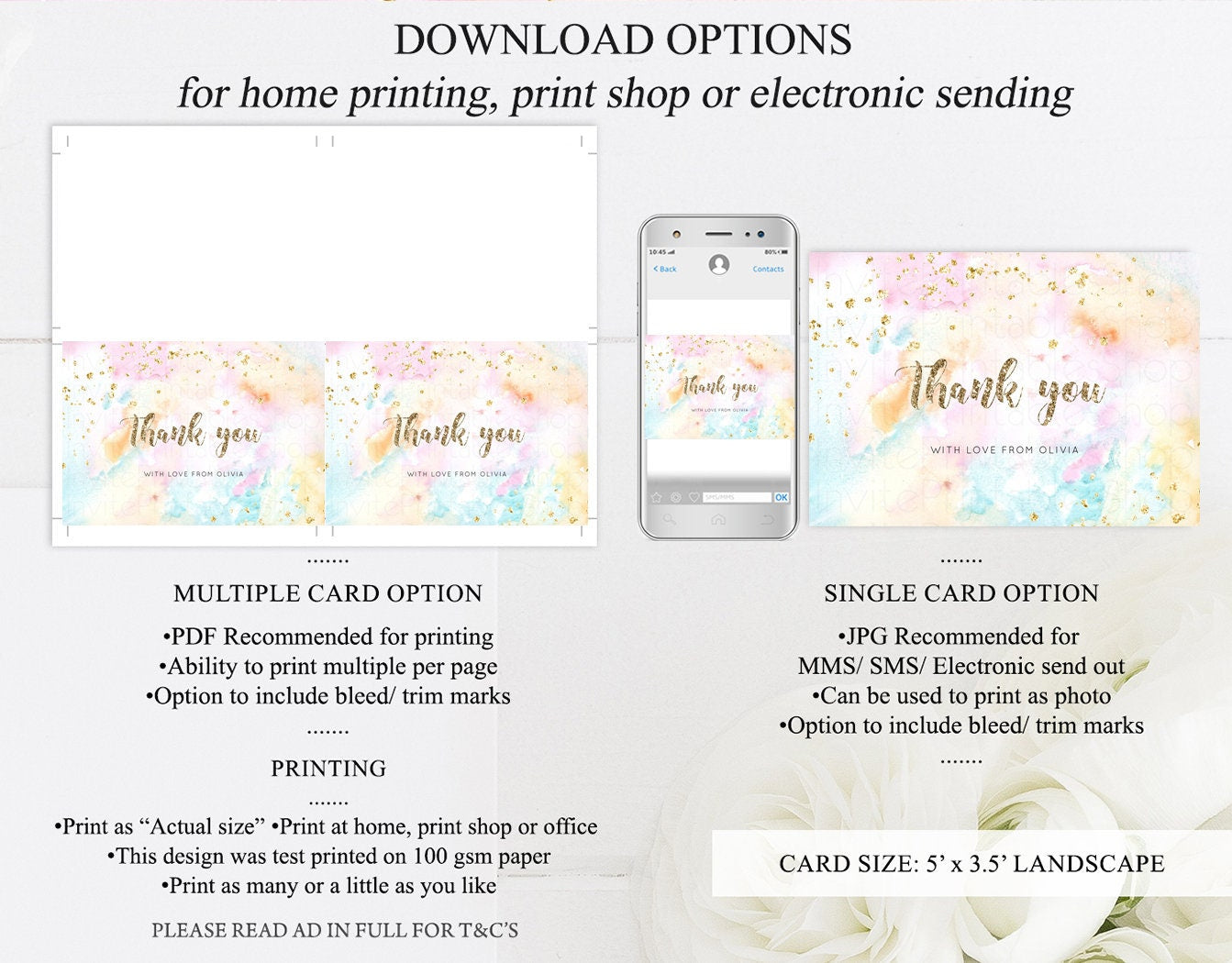 Pastel Rainbow Thank you Colorful Watercolor Folded Gift Cards Custom Note Message Glitter Birthday Engaged Baby Shower Wedding Guests G566