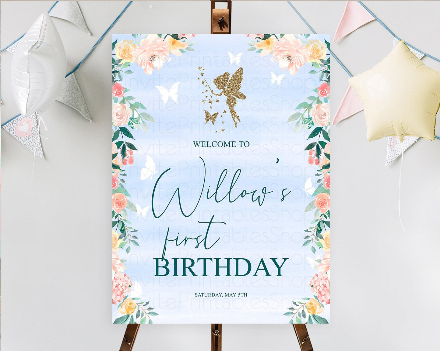 Fairy Welcome Sign Fairy Welcome Board Enchanted Garden Pastel Floral Butterfly Decor Secret Garden First Birthday Welcome Sign D10794
