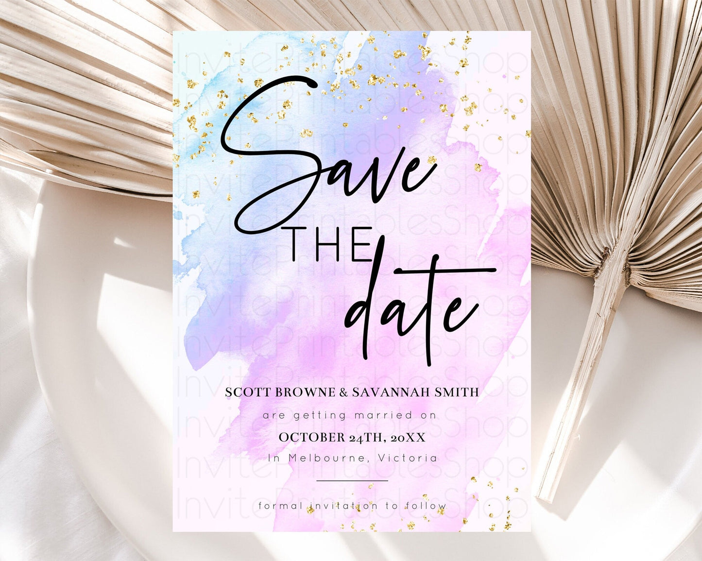 Purple Watercolor Save The Date Template Ombre Purple Watercolor Splash Party 1st Birthday Baby Shower Wedding Baptism Bridal Shower D10169