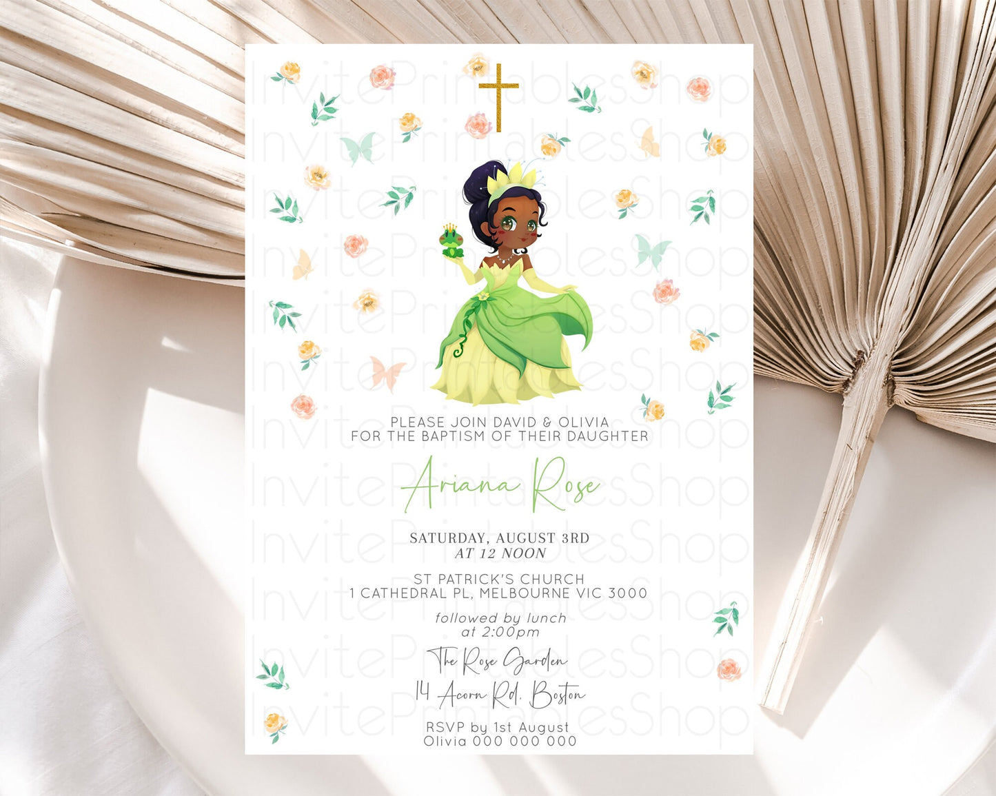 Princess Baptism Invitation Enchanted Castle Baptism 1st Birthday Invitation Royal Party Pastel Floral Secret Garden Christening D10358