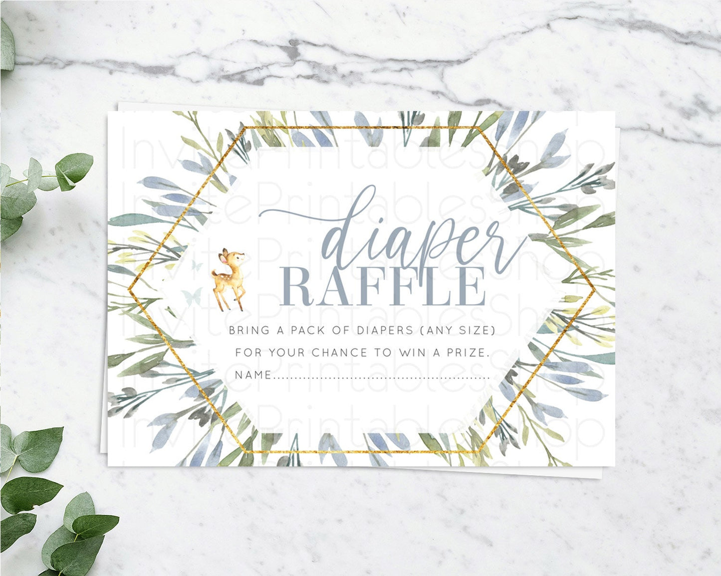 Editable Fawn Diaper Raffle Card Deer Diaper Insert Floral Deer Diaper Ticke