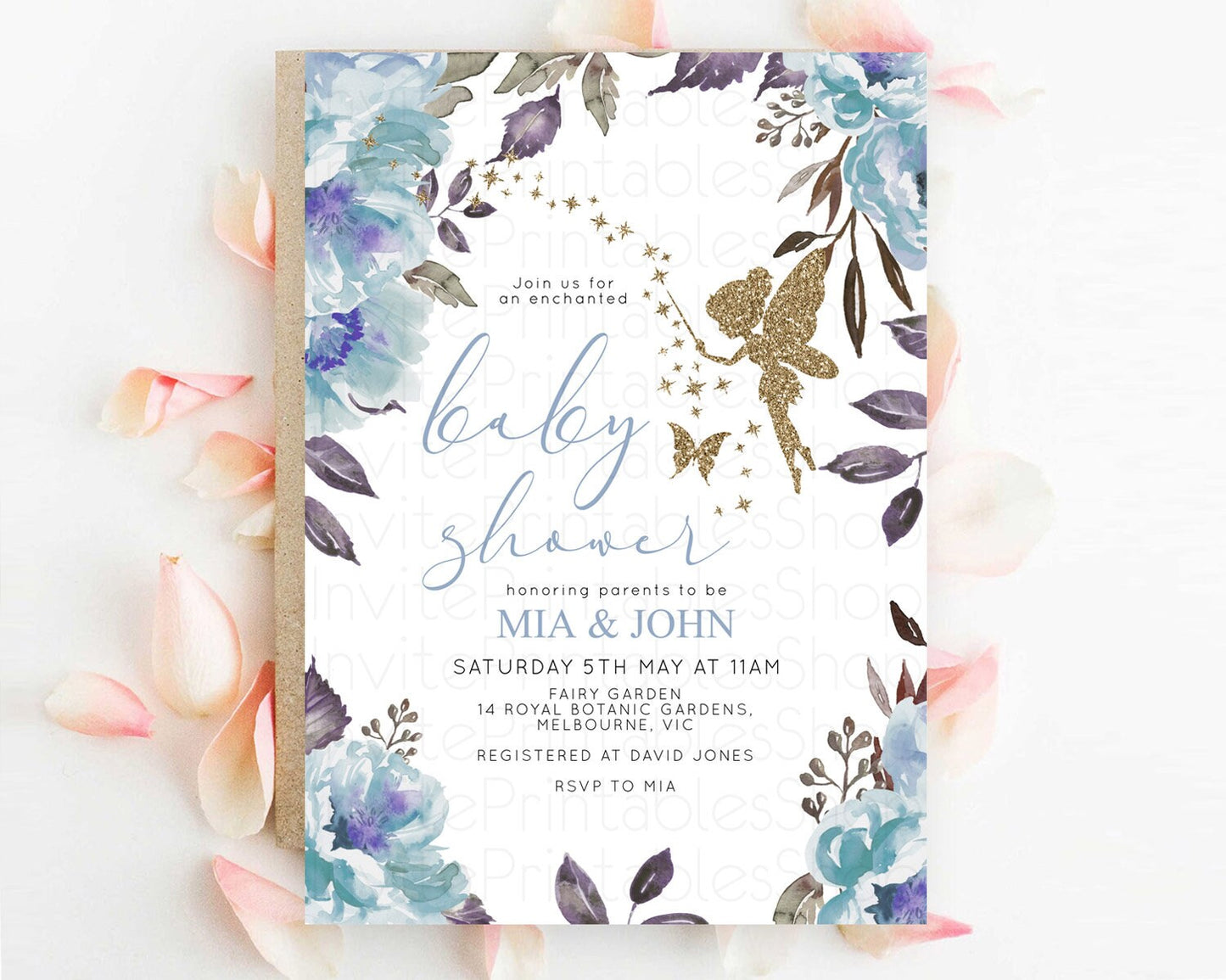 Fairy Baby Shower Invitation Pastel Fairy Invites Fairy Tea Party Fairy Garden Theme Secret Garden Enchanted Garden Floral Butterfly D10728