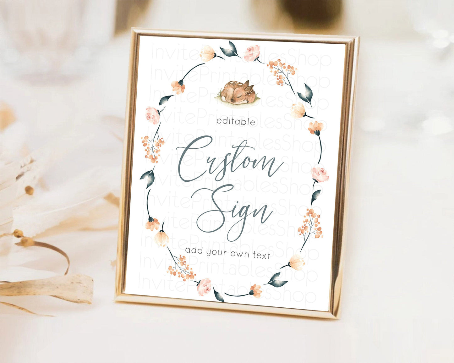 Fawn Deer Sign Pastel Floral Deer Table Sign Decor Enchanted Forest Butterfly Party 1st Birthday Baptism Baby Shower Bridal Shower D10790
