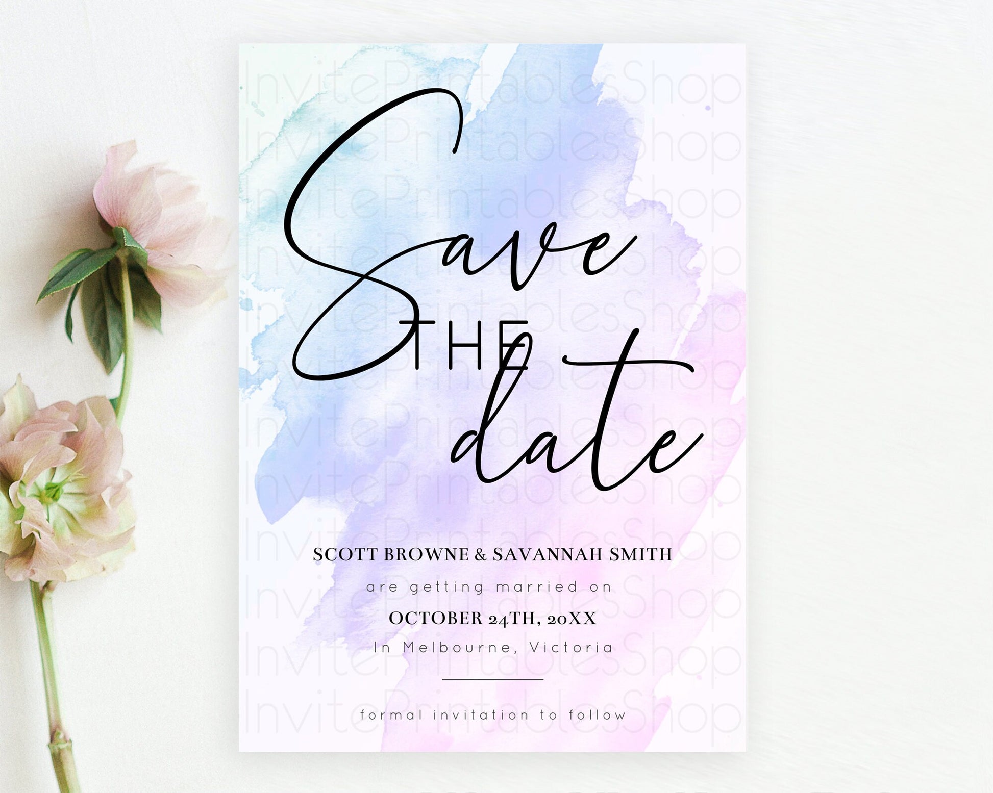 Editable Purple Watercolor Save The Date Template Ombre Purple Watercolor Sp