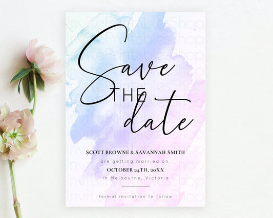 Editable Purple Watercolor Save The Date Template Ombre Purple Watercolor Sp