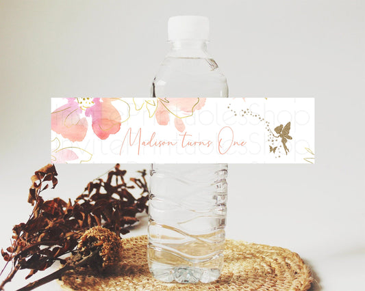 Editable Fairy Water Label Enchanted Garden Pastel Floral Butterfly Party De