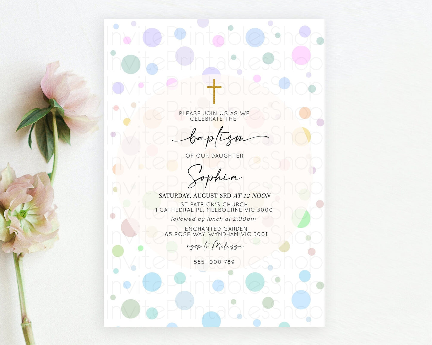 Pastel Baptism Invitation Pastel Confetti Baptism 1st Birthday Invitation Colorful Rainbow Confetti Bubbles Christening Invitation D10135