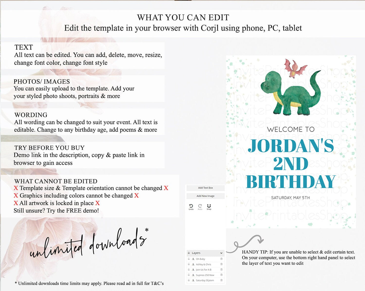 Dinosaur Welcome Sign Dinosaur Volcano Welcome Poster Dino Watercolor Volcano T-Rex Raptor Jurassic First Birthday Welcome Sign D10153