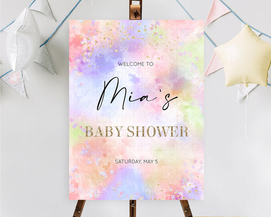 Pastel Baby Shower Welcome Sign Pastel Rainbow Welcome Sign Colorful Rainbow Confetti Watercolor Glitter Décor Pastel  Welcome Sign D10610