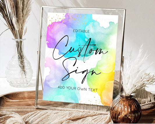 Editable Pastel Sign Ombre Table Sign Decor Pastel Ombre Rainbow Watercolor