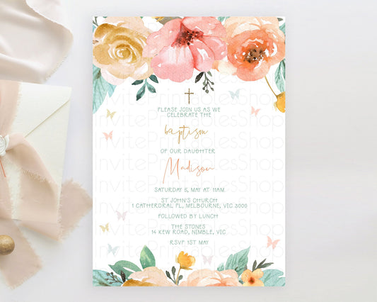 Editable Secret Garden Baptism Invitation Wildflower Baptism Birthday Invite