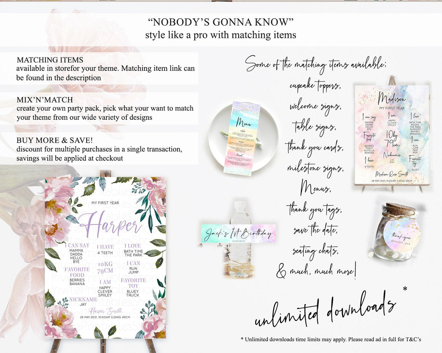 Secret Garden Milestone Board Wildflower First Birthday Milestone Poster Pastel Flowers Milestone Boho Wildflower 1st Birthday Sign D10729