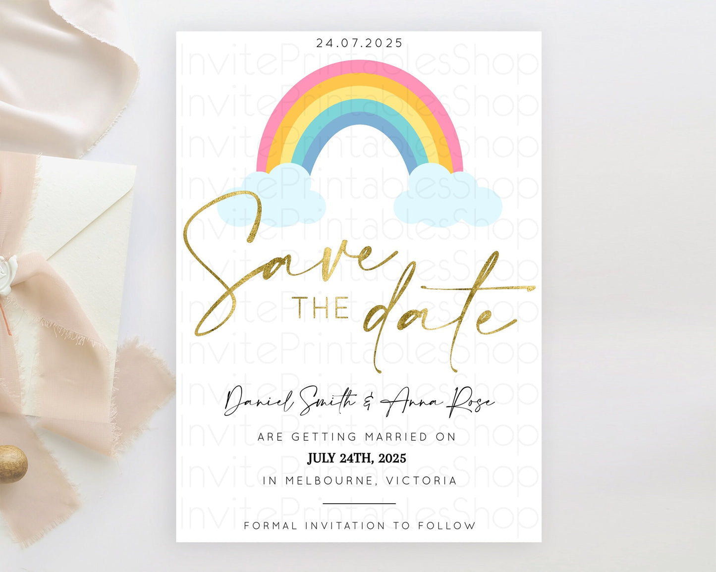 Pastel Rainbow Save The Date Template Boho Colorful Rainbow Party Rainbow Baby Theme For 1st Birthday Baptism Baby Shower Wedding D10123