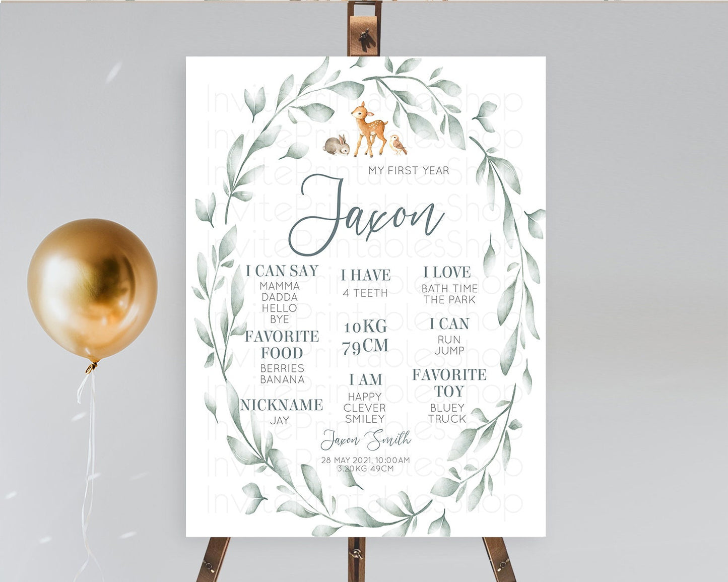 Fawn First Birthday Milestone Board Deer First Birthday Milestone Poster Enchanted Forest Butterfly Pastel Flowers 1st Birthday Sign D10872