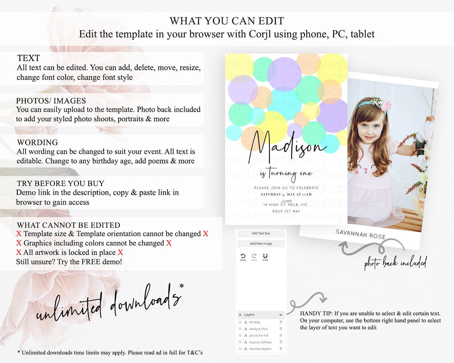 Pastel Birthday Invitation Pastel Confetti Birthday Invitation Bubbles Invitation Colorful Rainbow Confetti 2nd 1st First Birthday D10412