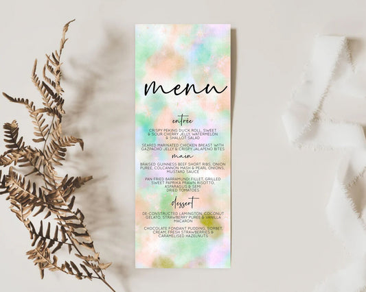 Editable Pastel Menu Pastel Rainbow Menu Template Colorful Pastel Table Deco