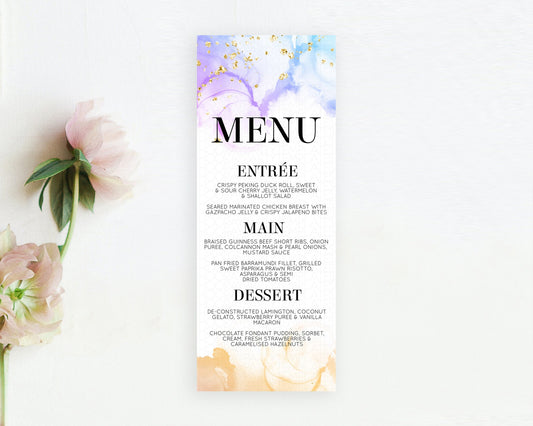 Editable Pastel Menu Pastel Rainbow Menu Template Colorful Pastel Table Deco