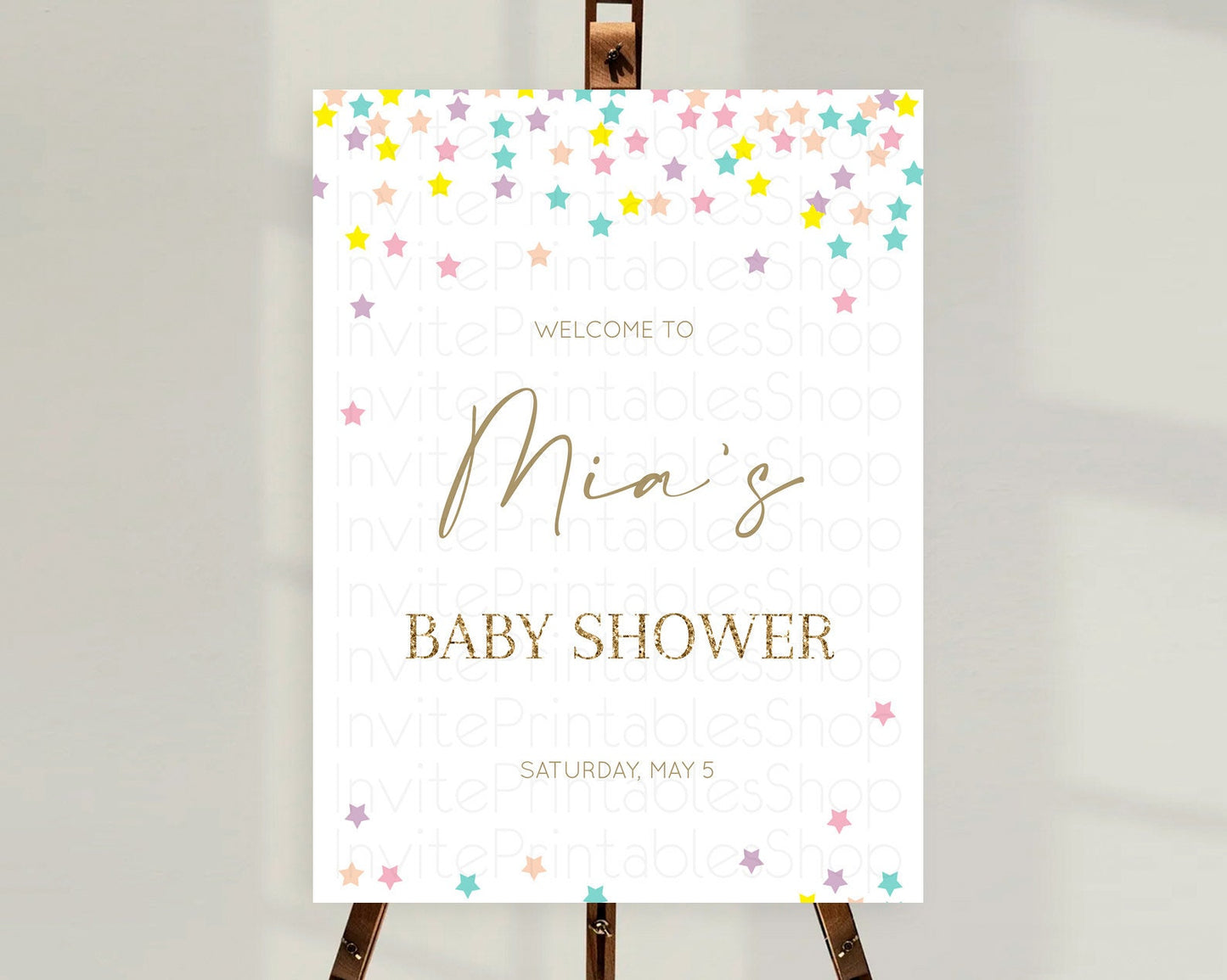 Star Baby Shower Welcome Board Pastel Stars Welcome Sign Shooting Star Rainbow Colorful Confetti Twinkle Little Star Welcome Sign D10601