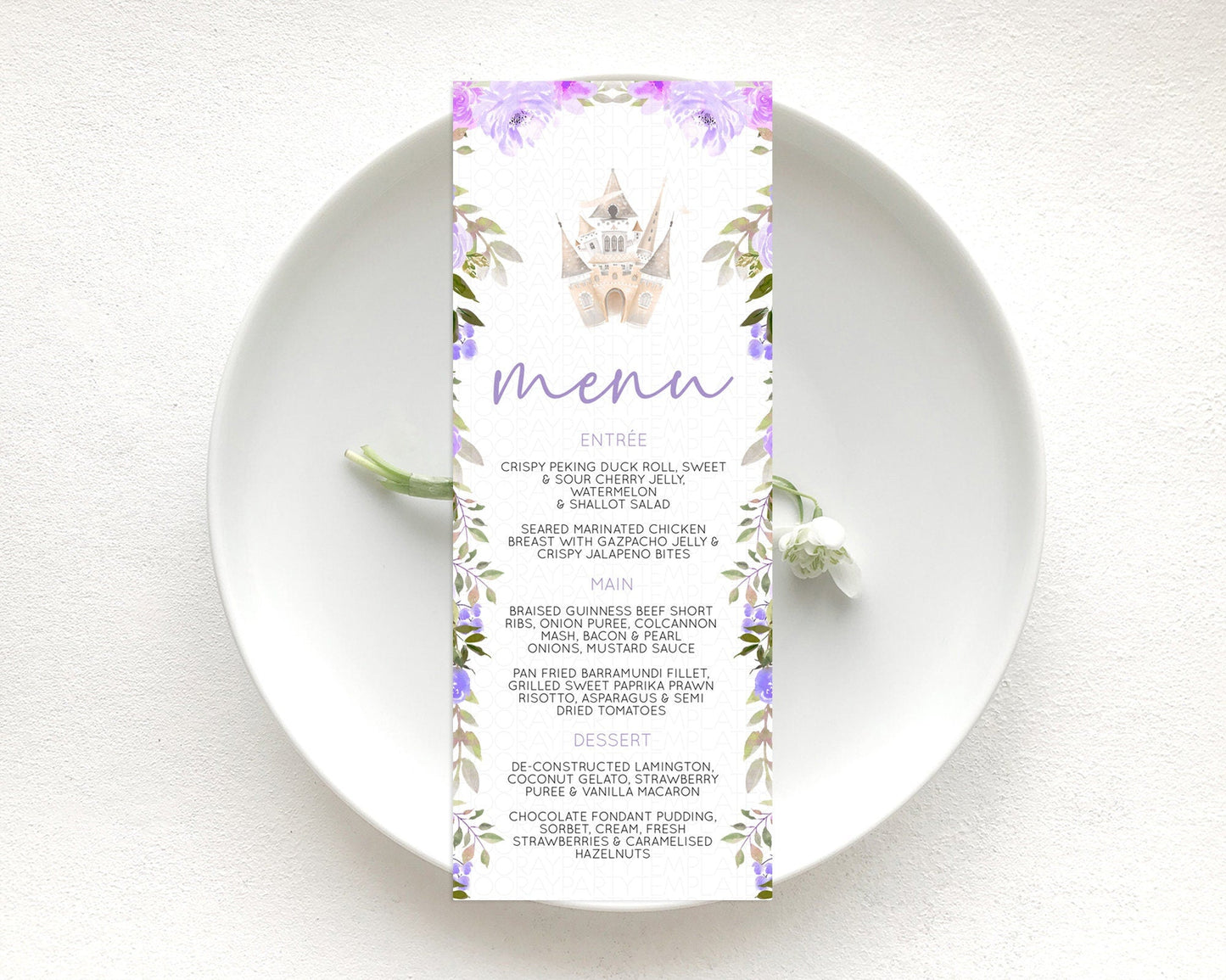 Princess Menu Castle Menu Template Secret Garden Table Decor Enchanted Castle Pastel Floral Dinner Dessert Menu Princess Food Menu D10339