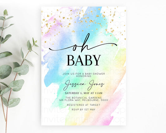 Editable Pastel Baby Shower Invitation Rainbow Baby Shower Invitation Colorf